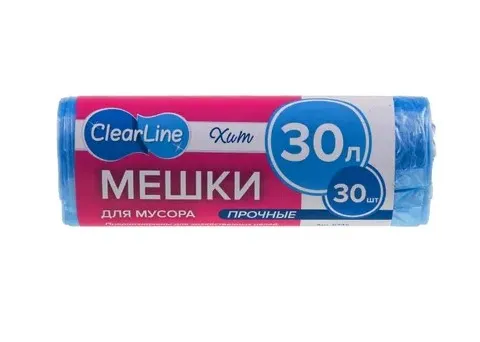 Пакеты д/мусора 30л 30шт прочные CLEAR LINE синие